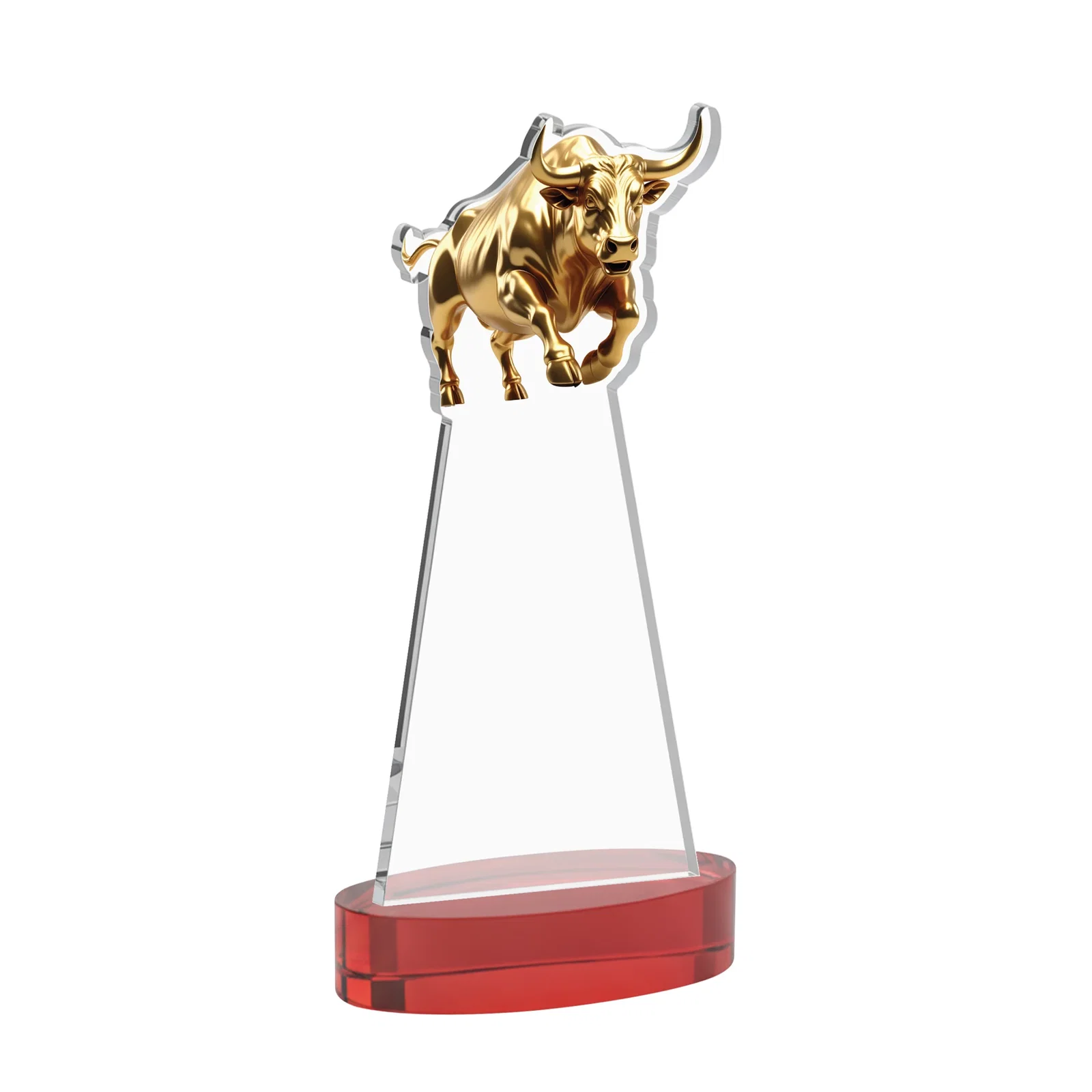 Custom Starfire Crystal Award With a Gold Bull Cutout, with your logo for graduation ceremonies