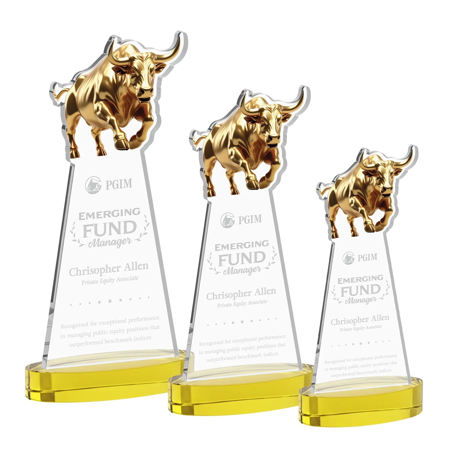 Custom Starfire Crystal Award With a Gold Bull Cutout for volunteer appreciation