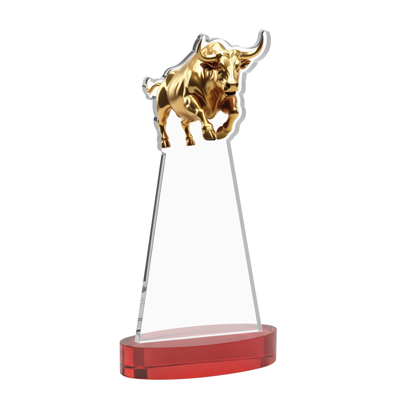 Custom Starfire Crystal Award With a Gold Bull Cutout, with your logo for safety achievement programs