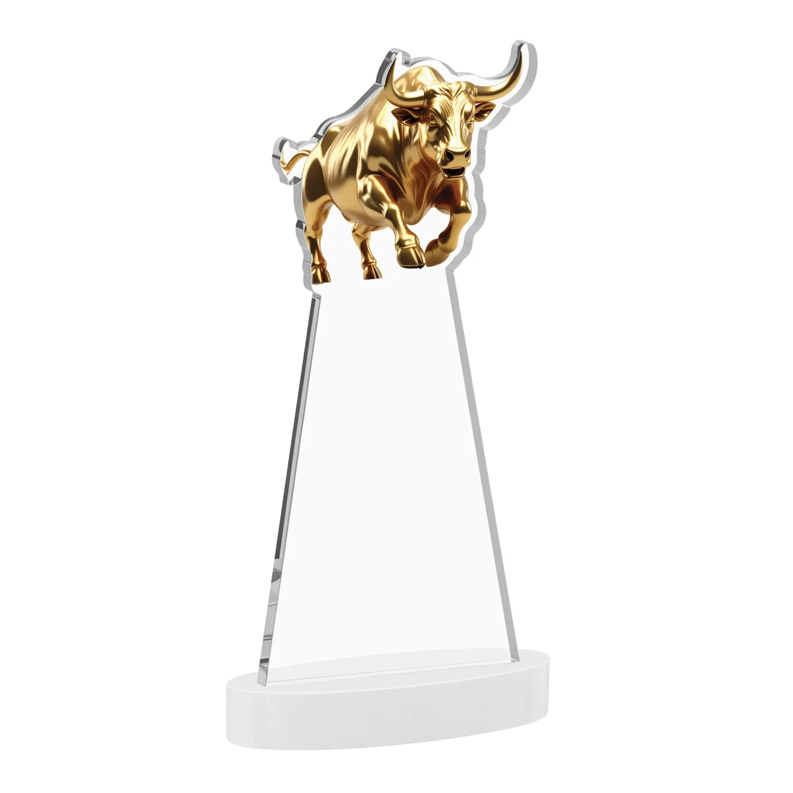 Personalized Starfire Crystal Award With a Gold Bull Cutout, with your logo for sales achievement awards