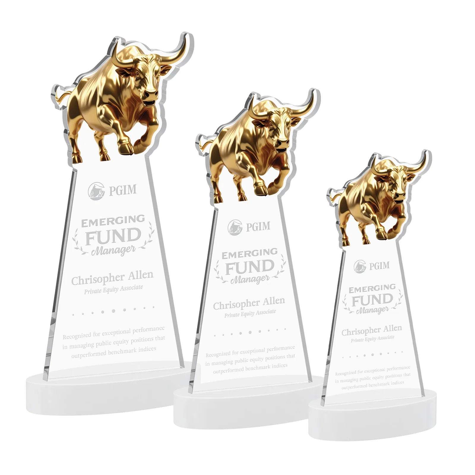 Promotional Starfire Crystal Award With a Gold Bull Cutout for volunteer appreciation