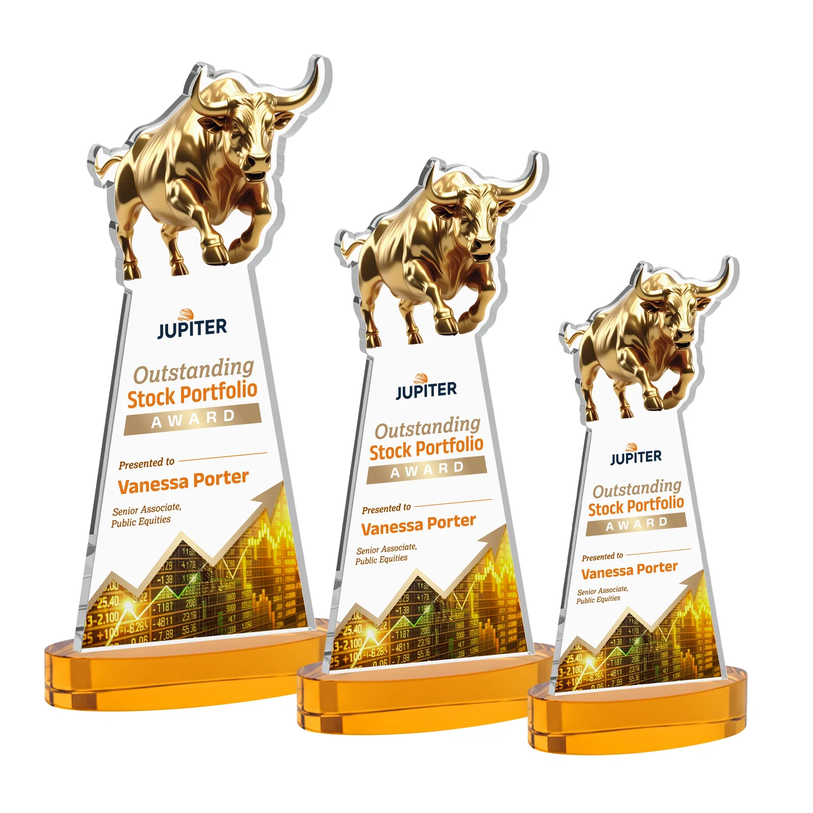 Branded Starfire Crystal Award With a Gold Bull Cutout for team milestone celebrations