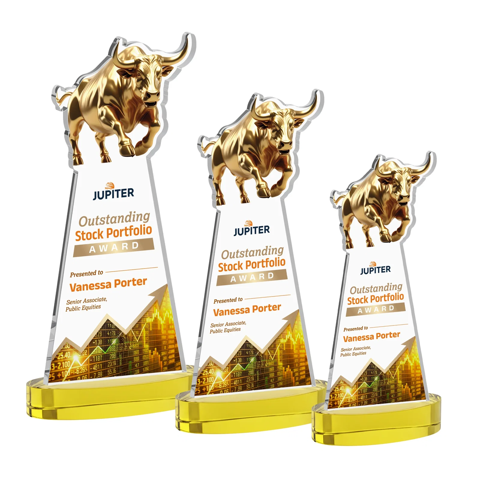 Branded Starfire Crystal Award With a Gold Bull Cutout for volunteer appreciation