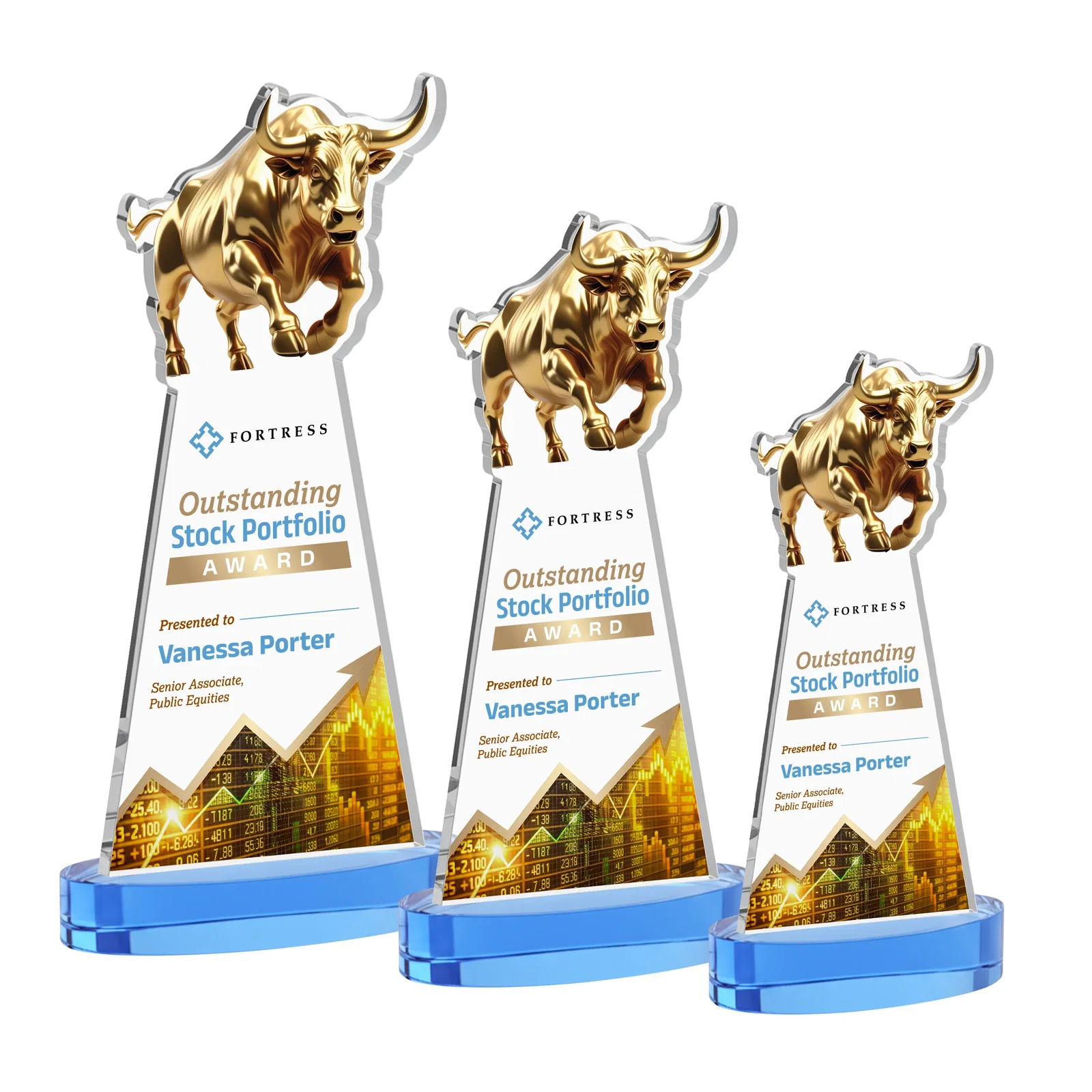 Customized Starfire Crystal Award With a Gold Bull Cutout for team milestone celebrations