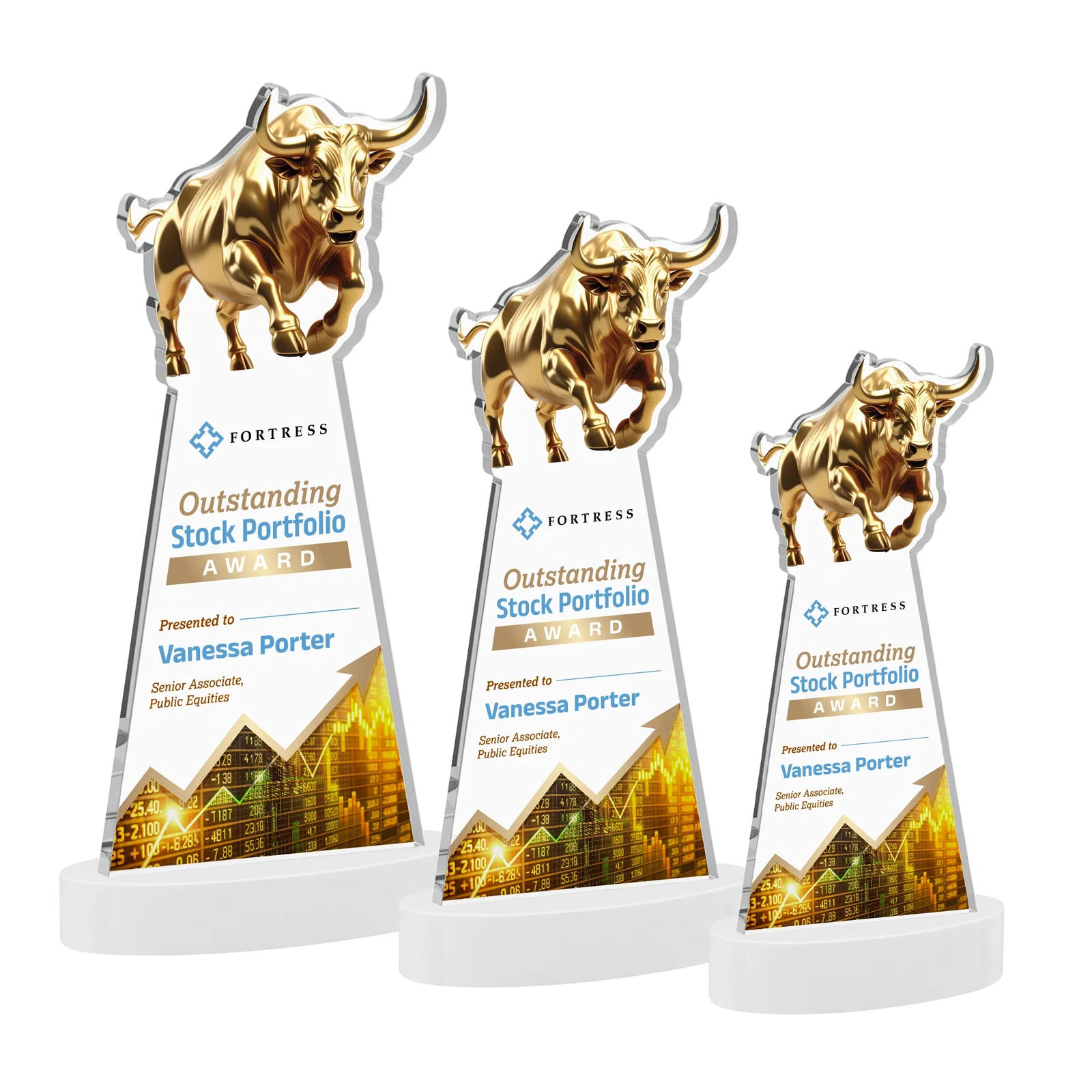 Customized Starfire Crystal Award With a Gold Bull Cutout for volunteer appreciation