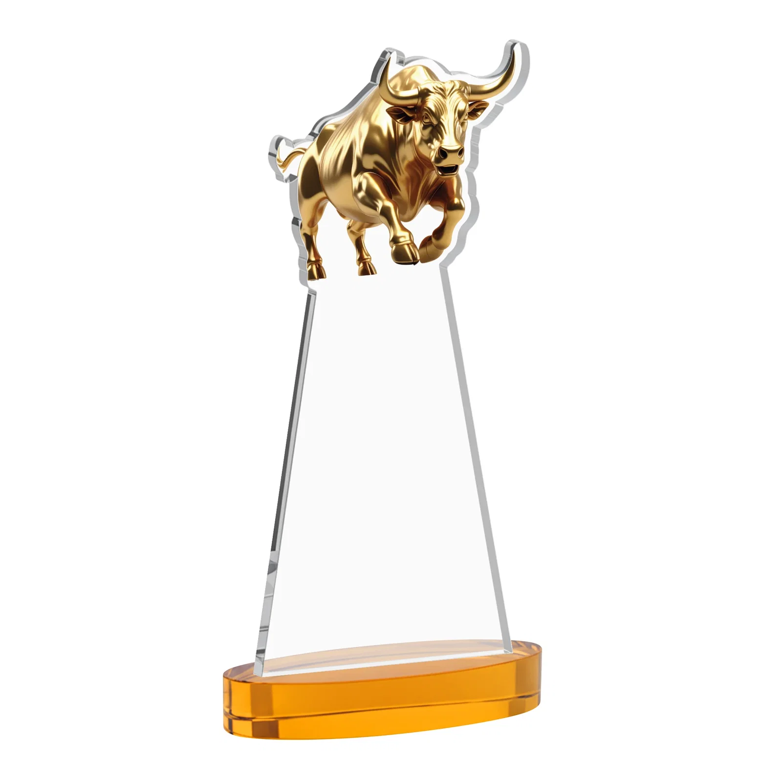 Custom engraved Starfire Crystal Award With a Gold Bull Cutout for donor appreciation