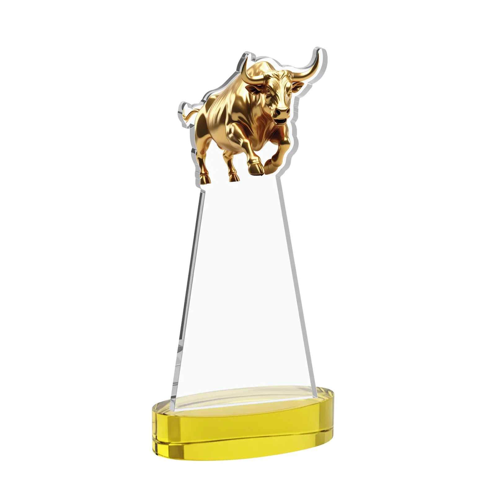 Custom engraved Starfire Crystal Award With a Gold Bull Cutout for graduation ceremonies