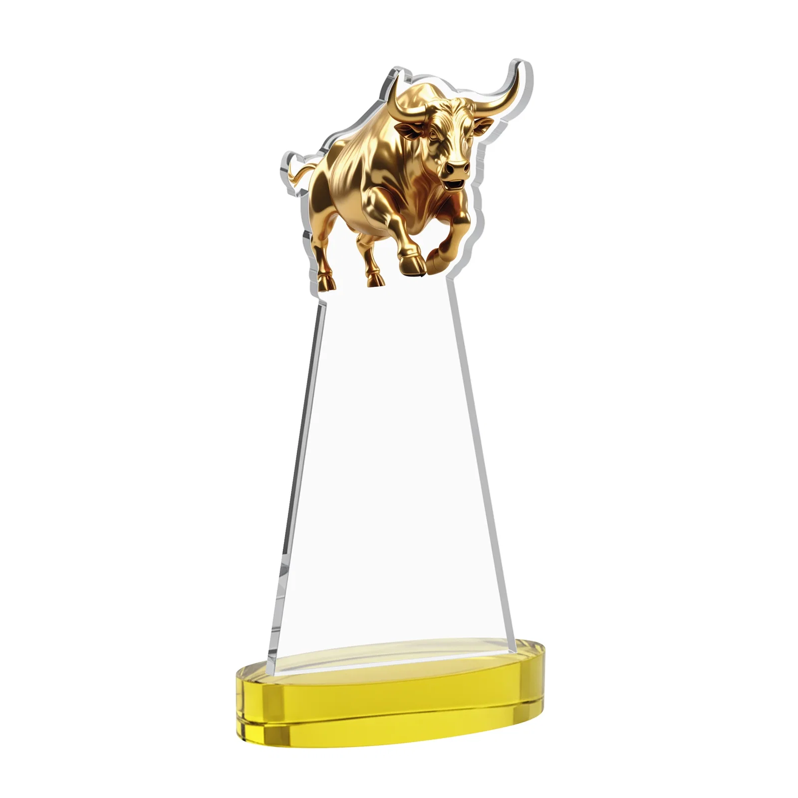 Custom engraved Starfire Crystal Award With a Gold Bull Cutout for safety achievement programs