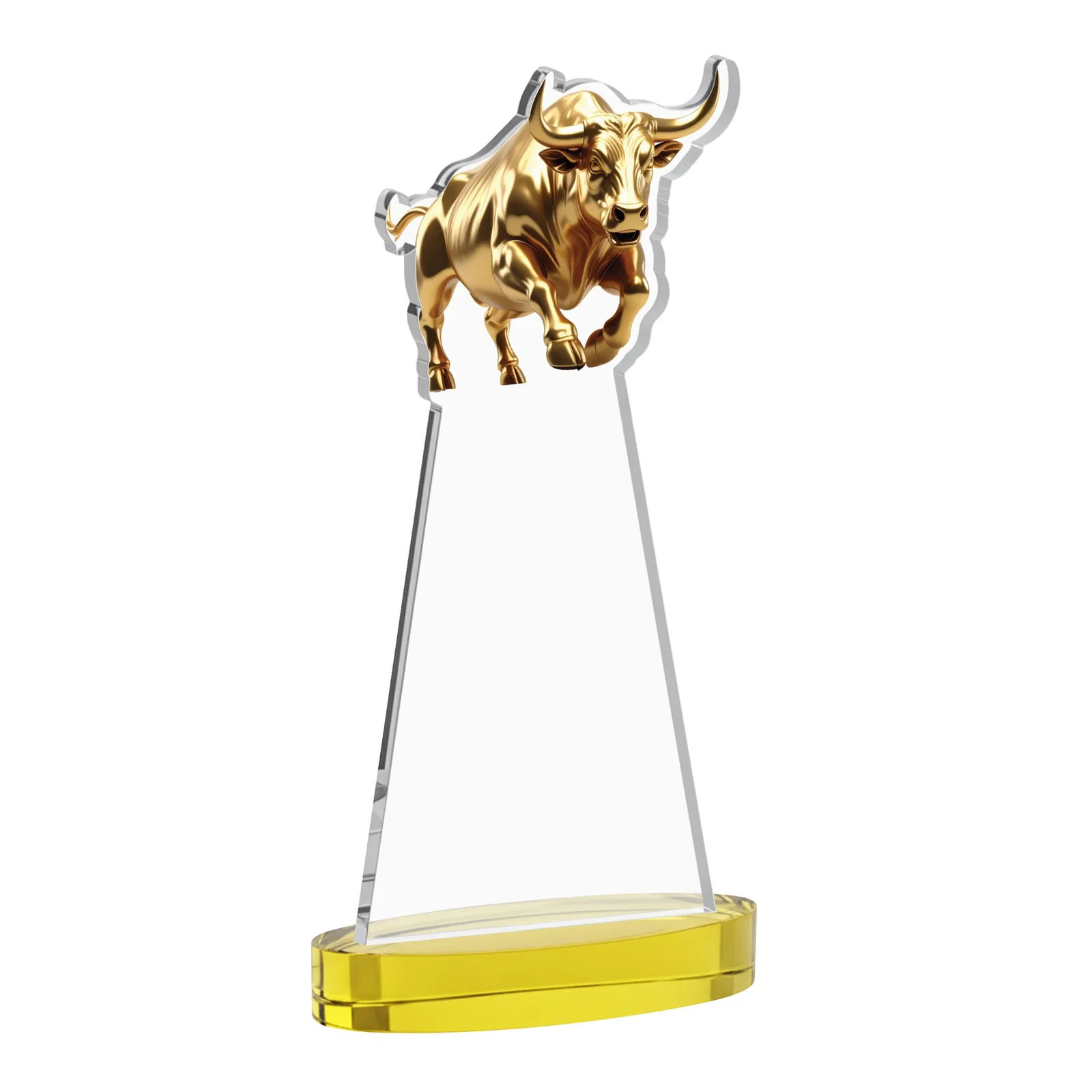 Custom engraved Starfire Crystal Award With a Gold Bull Cutout for volunteer appreciation