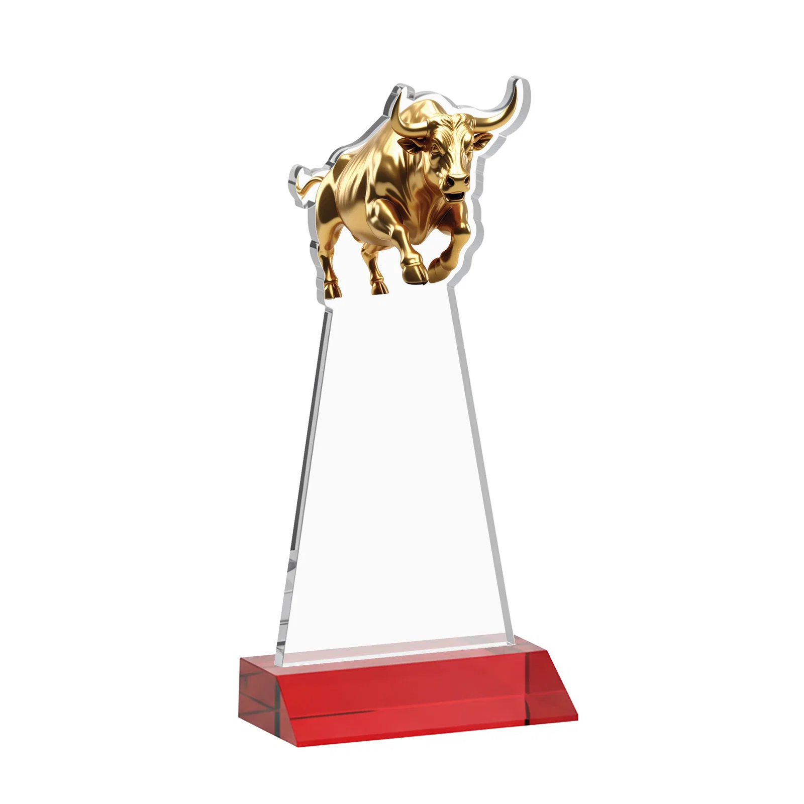 Custom Starfire Crystal Award With a Gold Bull Cutout on a Mitered-Front Base, awards, with your logo for safety achievement programs