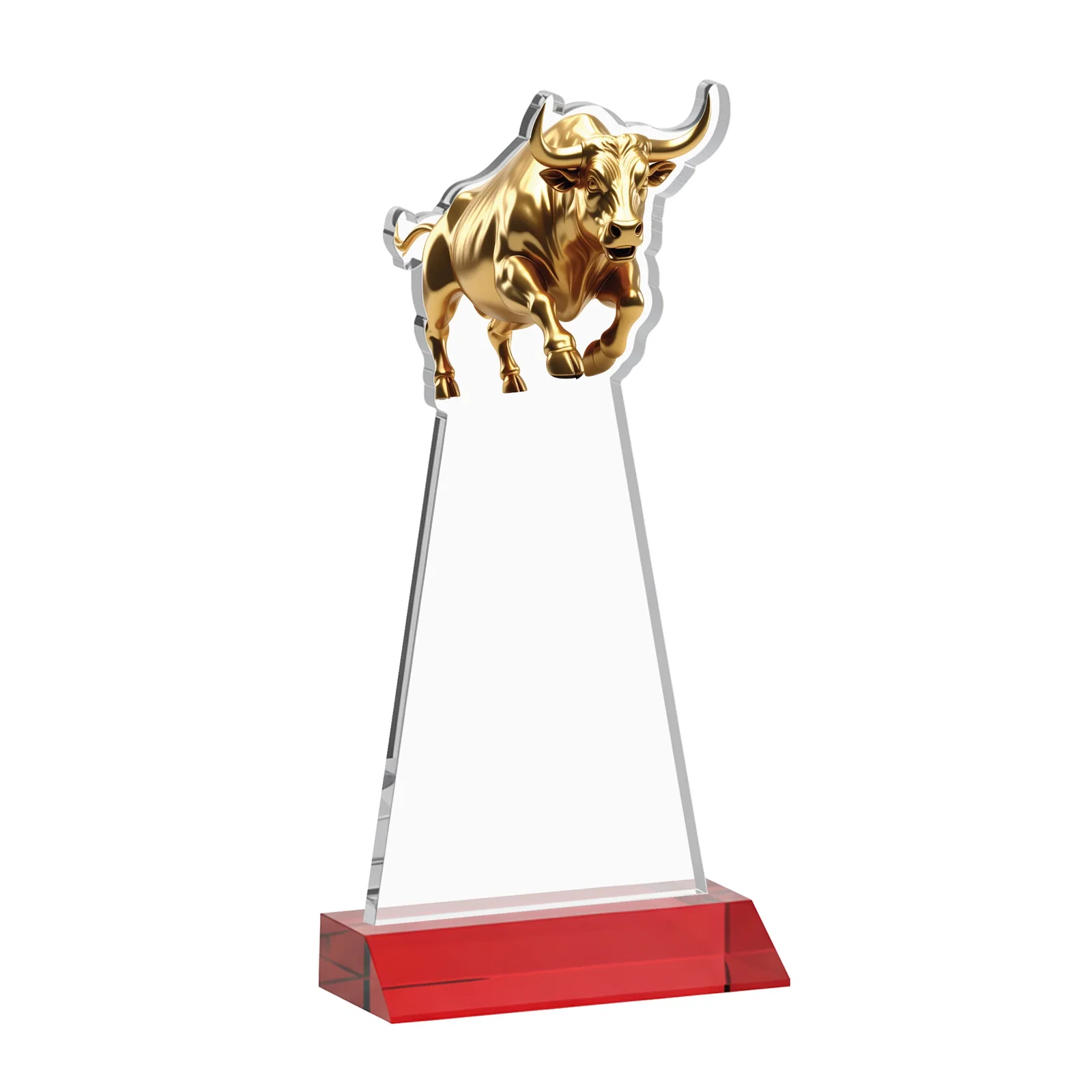 Custom Starfire Crystal Award With a Gold Bull Cutout on a Mitered-Front Base, awards, with your logo for volunteer appreciation