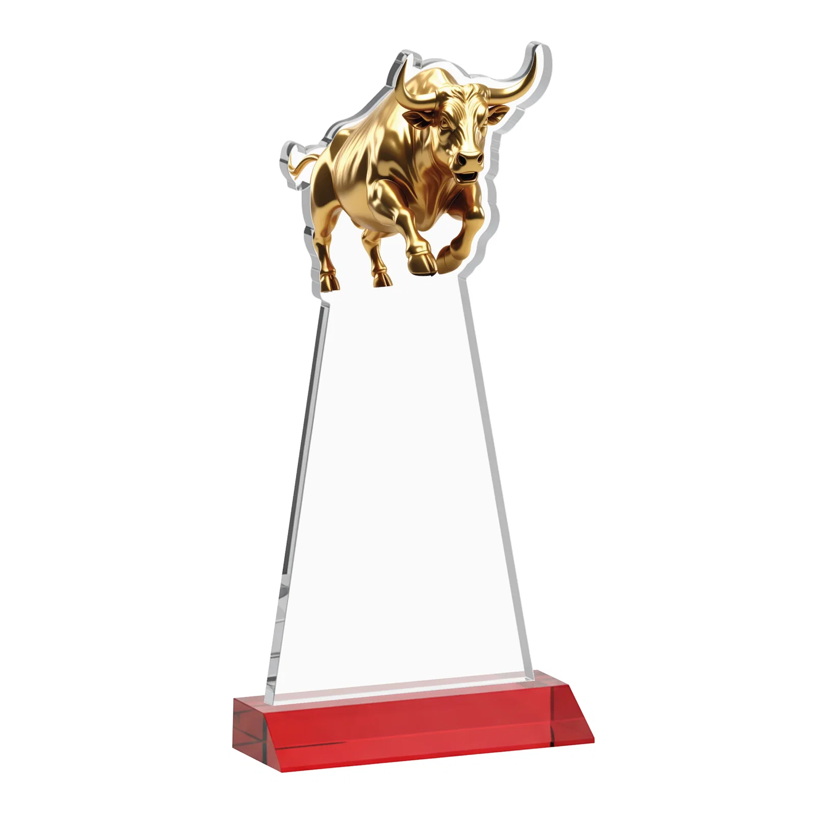 Custom Starfire Crystal Award With a Gold Bull Cutout on a Mitered-Front Base, awards, with your logo for dealer and partner awards
