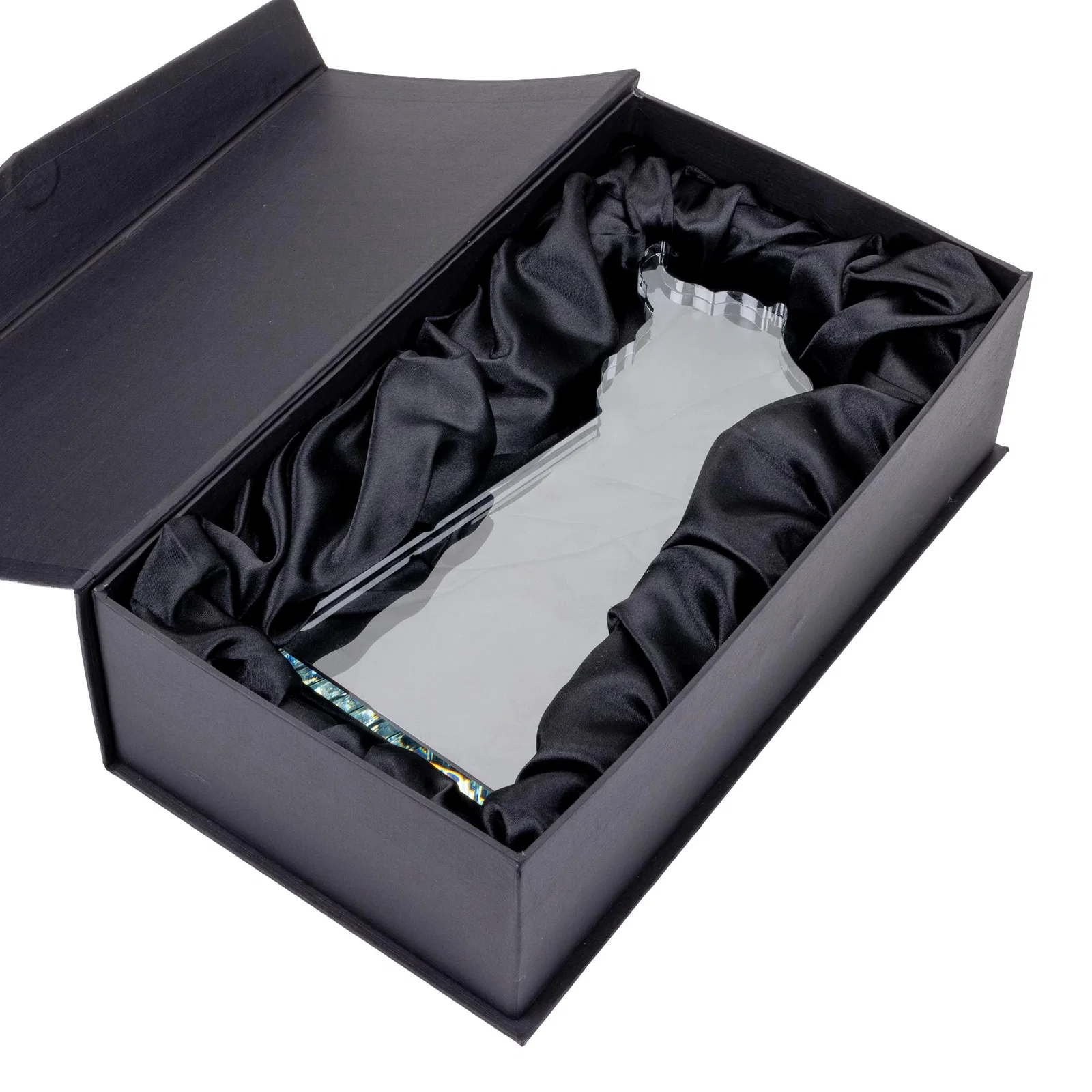 Custom Starfire Crystal Award With a Gold Bull Cutout on a Mitered-Front Base, awards for retirement presentations