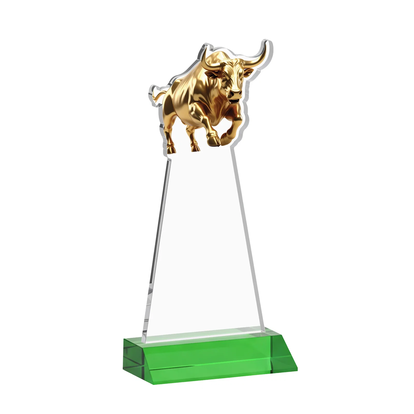 Custom engraved Starfire Crystal Award With a Gold Bull Cutout on a Mitered-Front Base, awards for safety achievement programs
