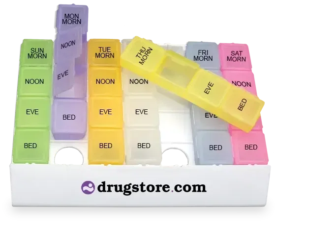 24/7 Weekly Medicine Tray Organizers - Standard, Jumbo & Rainbow. Weekly medicine tray organizer with removable pill boxes fo