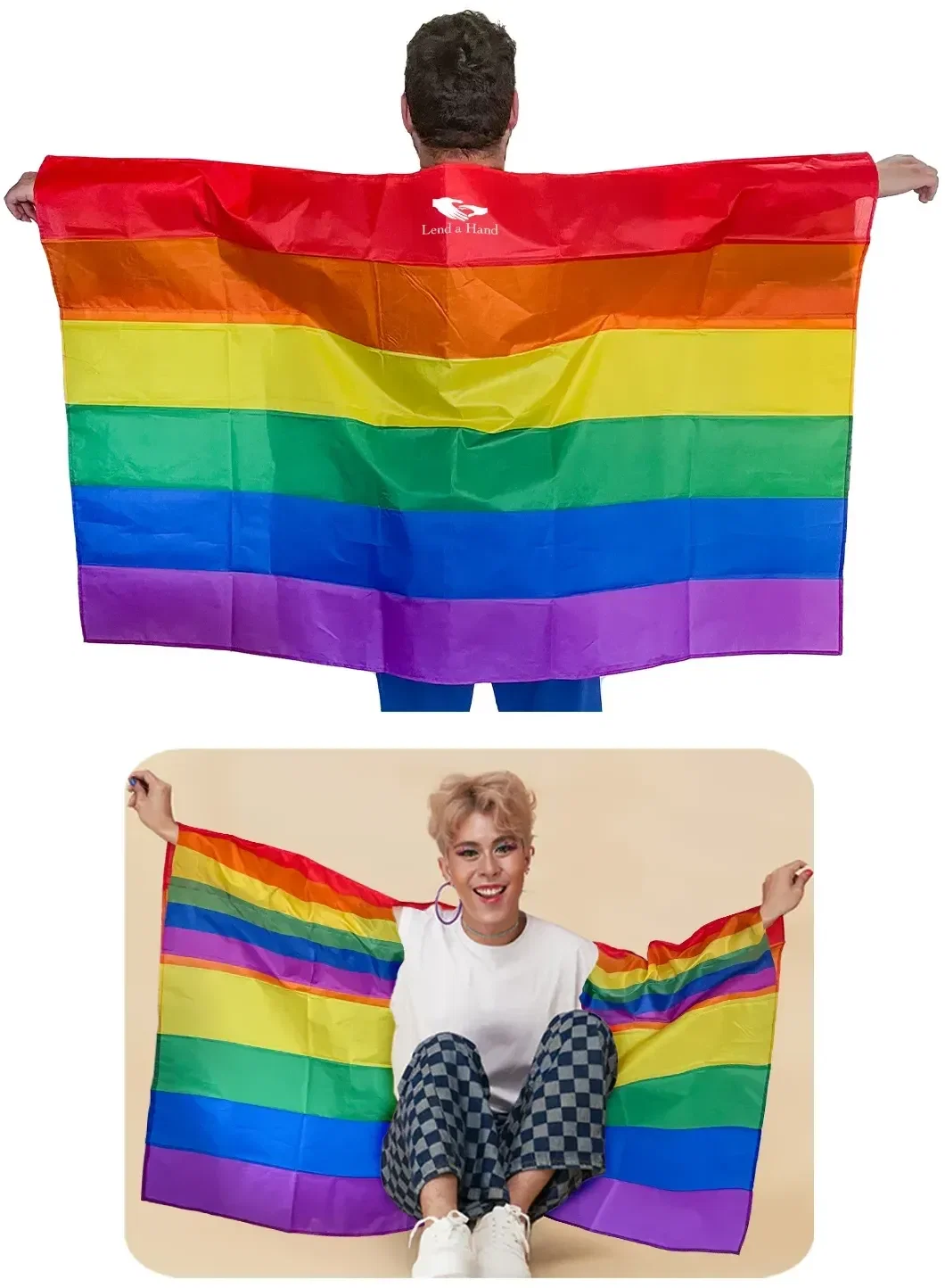 Custom Rainbow Body Flag being worn
