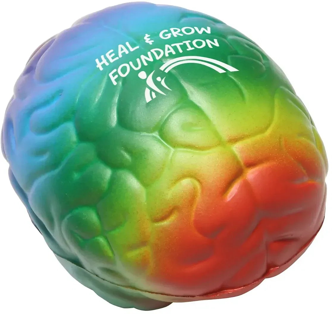 Rainbow Brain Stress Reliever, custom colorful-brain foam squeeze toy for branded logo giveaways