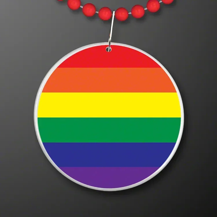 Rainbow Flag Circle Medallion with Beaded Necklace (Non Light Up) — view 2
