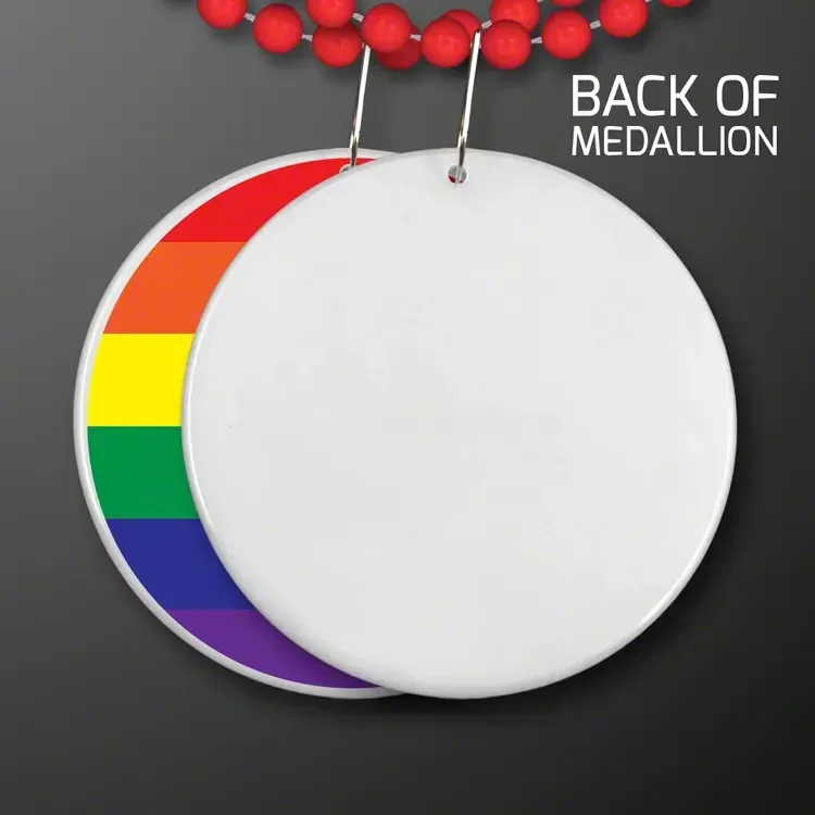 Rainbow Flag Circle Medallion with Beaded Necklace (Non Light Up) — view 3