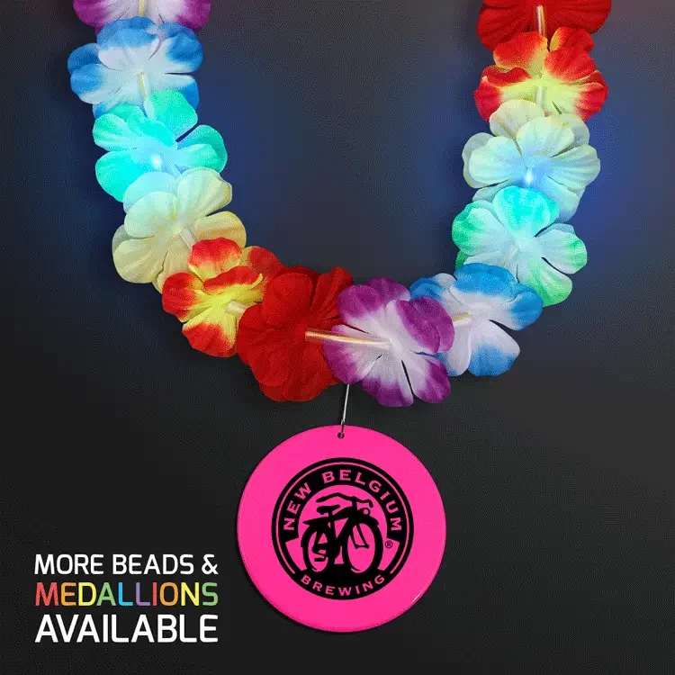 Rainbow Flashing LED Lei with Round Medallion — view 9