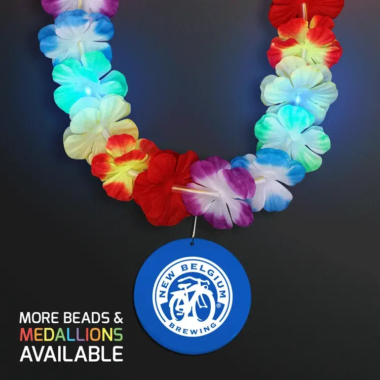 Rainbow Flashing LED Lei with Round Medallion — view 13