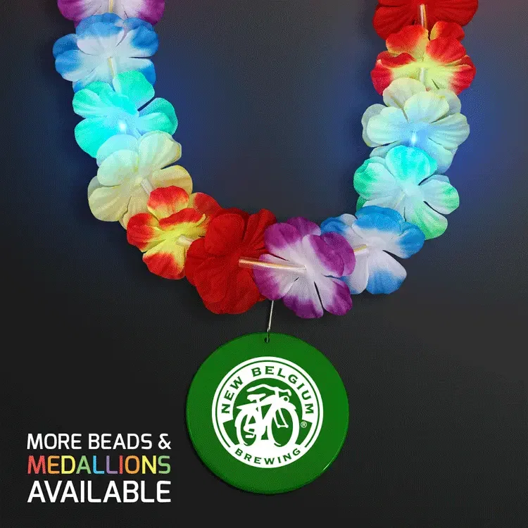 Rainbow Flashing LED Lei with Round Medallion — view 4