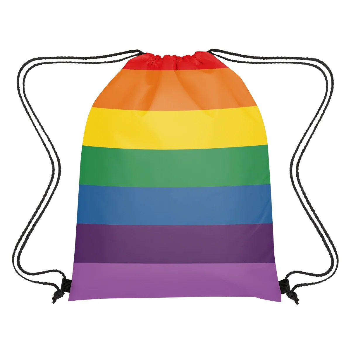 Cords cinched at the top of the colorful bag