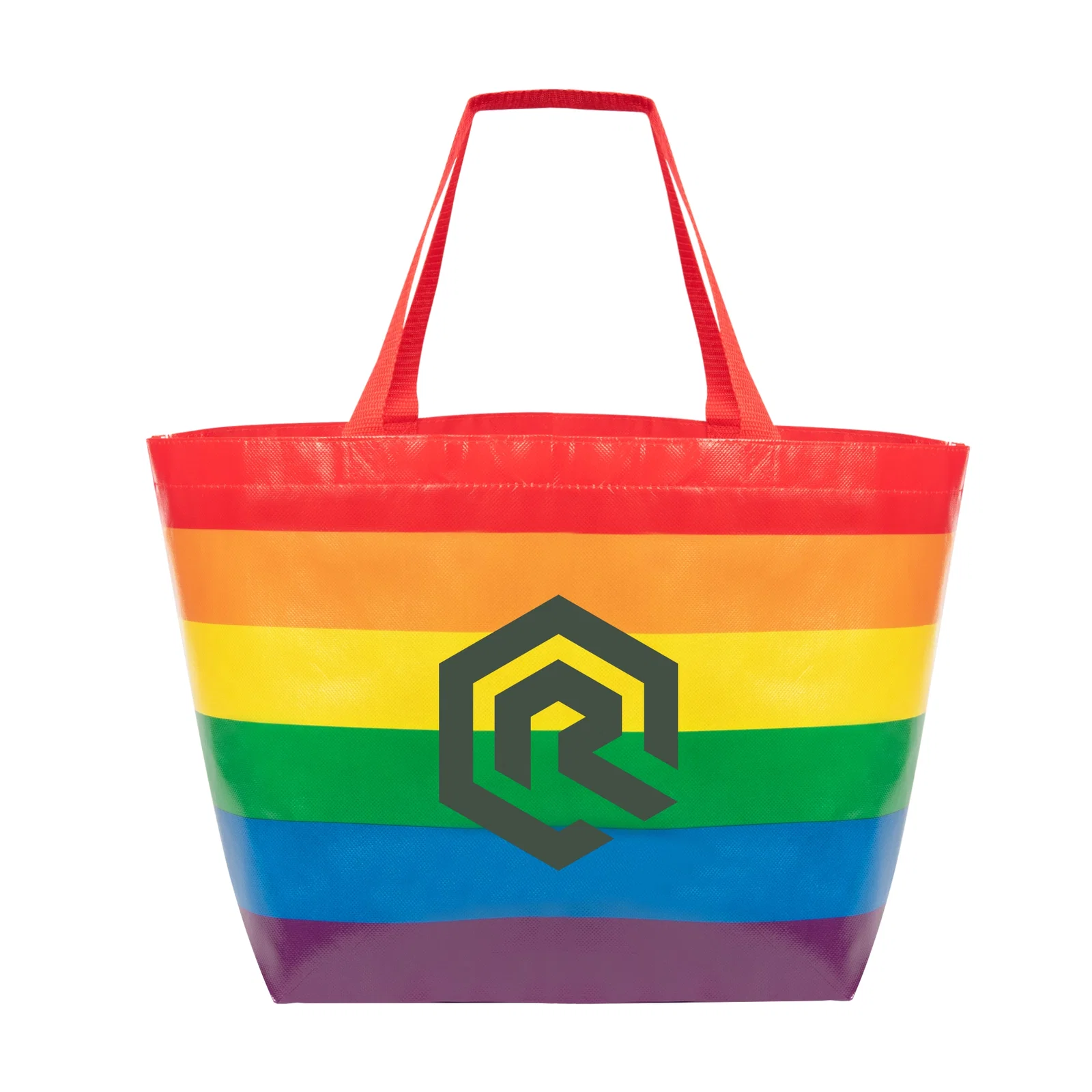 Rainbow laminated non-woven tote bag with dual carry handles