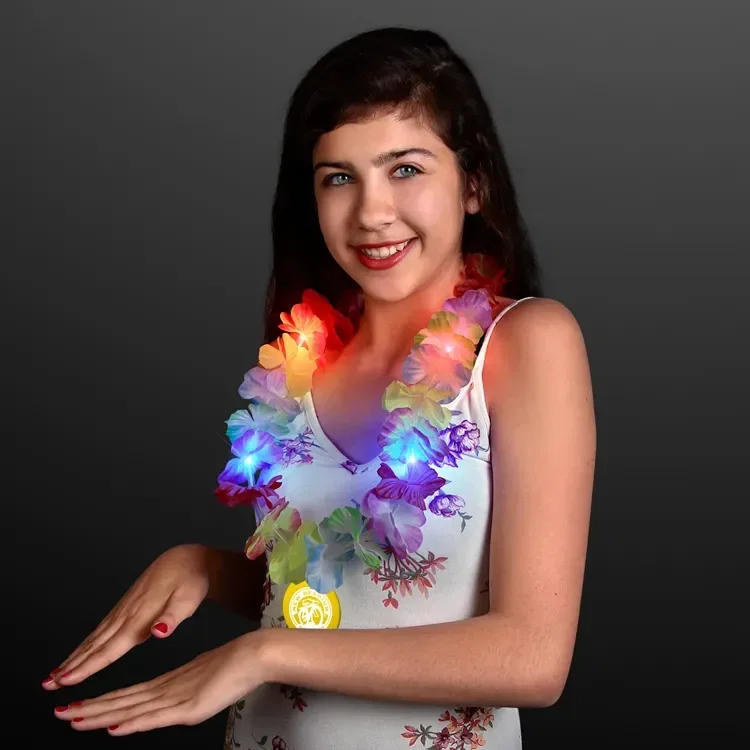 Rainbow Lei LED Flower Necklace with Medallion — view 2