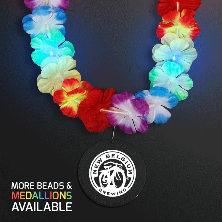 Rainbow Lei LED Flower Necklace with Medallion — view 4
