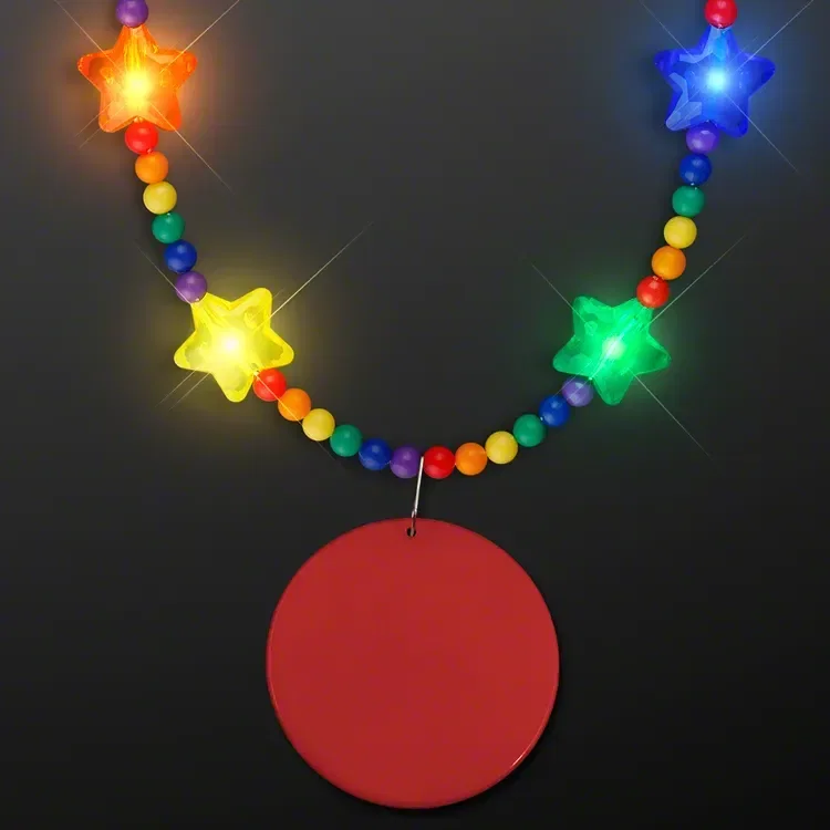 Rainbow Light Up Star Beads with Red Medallions — view 2