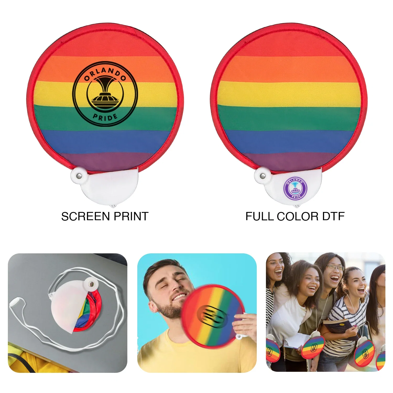 Rainbow Neck Fan held in hand