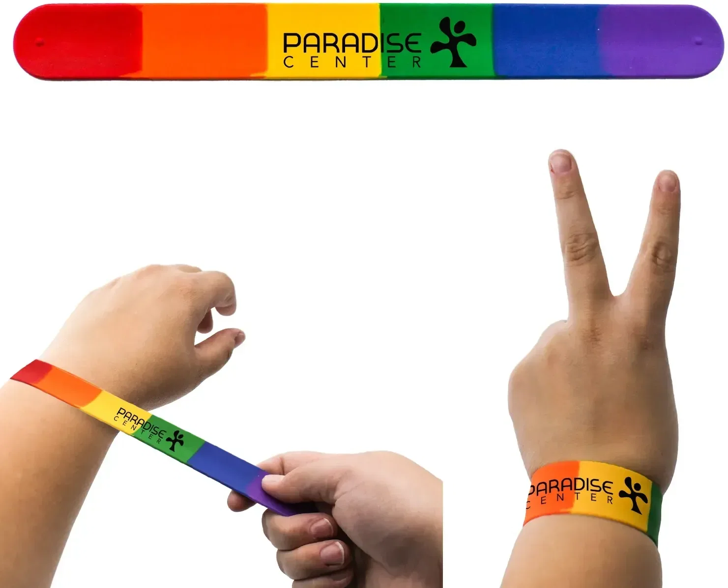 Custom Rainbow Slap Bracelet being worn