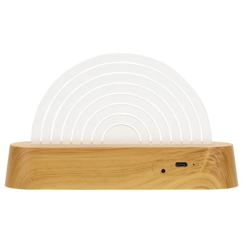 Back panel of the Rainbow Sound-Reactive LED Ambient Light's wood-grain base, showing the USB-C port and sound sensor