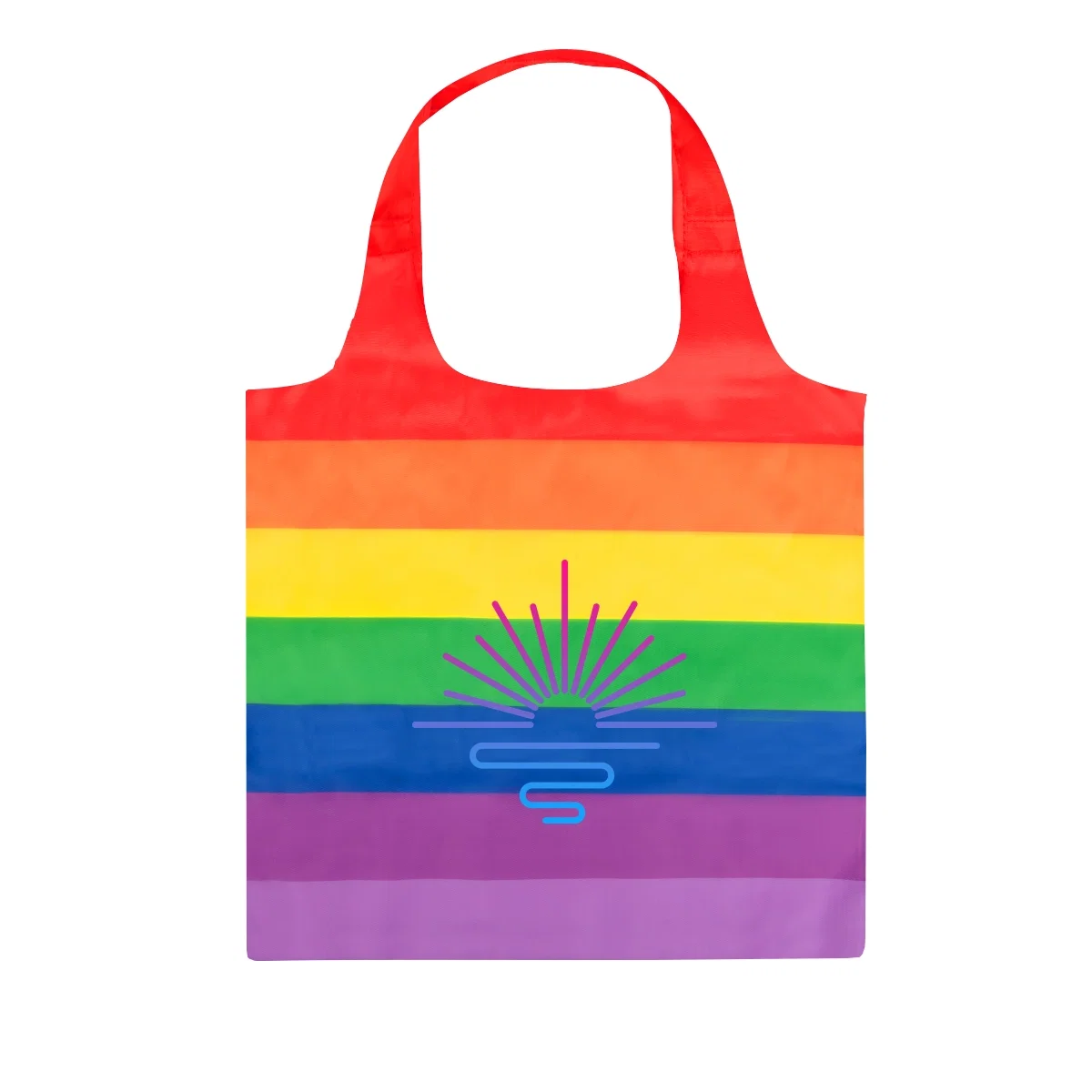 Rainbow colored tote bag with two carry handles