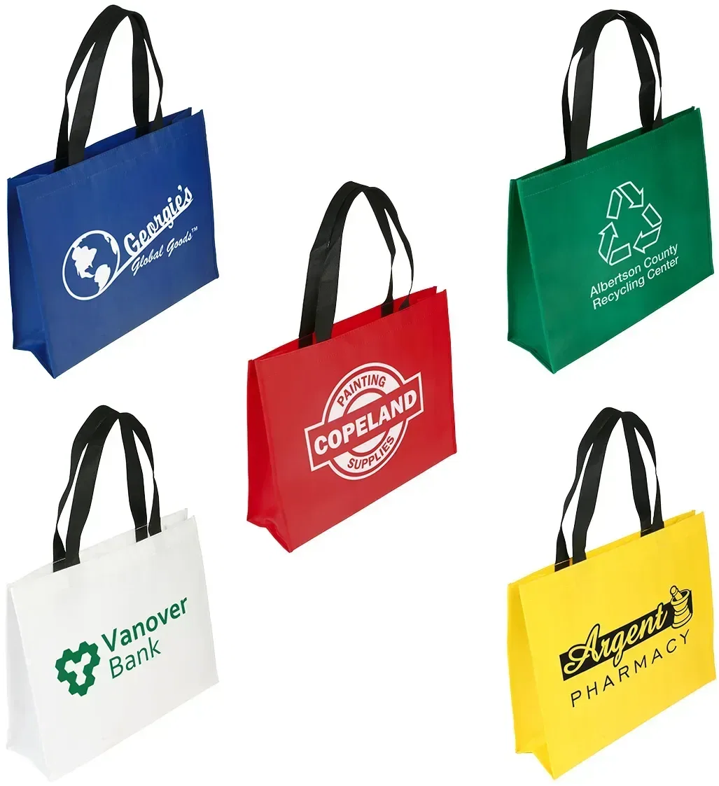 Custom Raindance 100GSM non-woven tote regular size, branded shopping bag front view