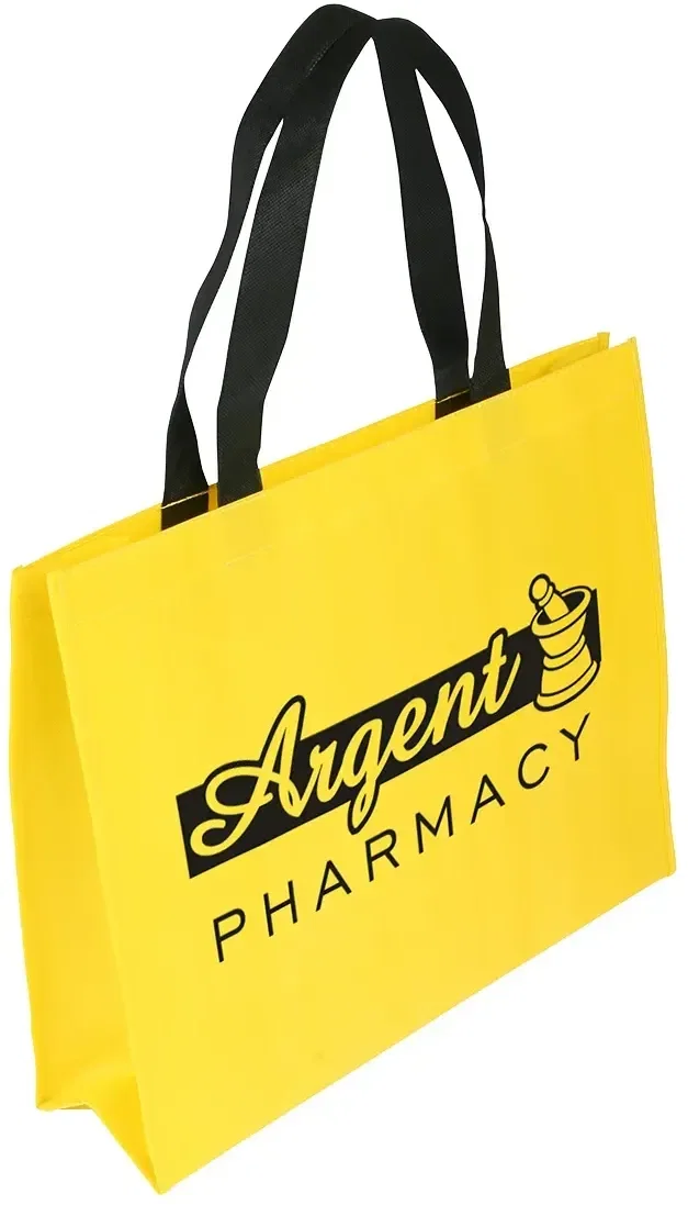 Branded Raindance regular non-woven tote side profile with reinforced handles