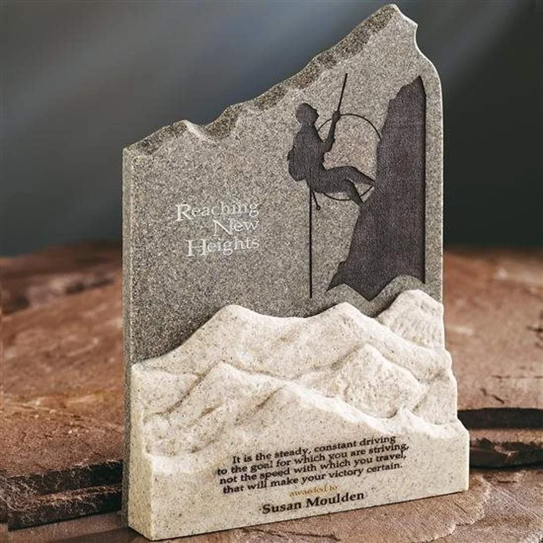 Custom Two-Tone Stonecast Mountain Range Award With Deep-Etch Fill, marble for employee recognition