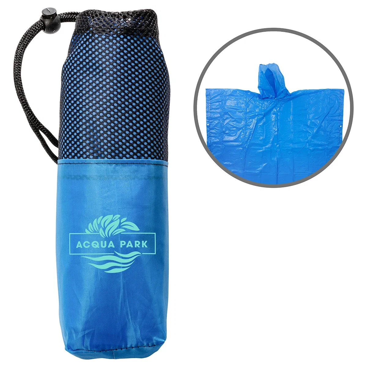 Custom Rainshield PEVA Poncho, front view of the branded rain poncho