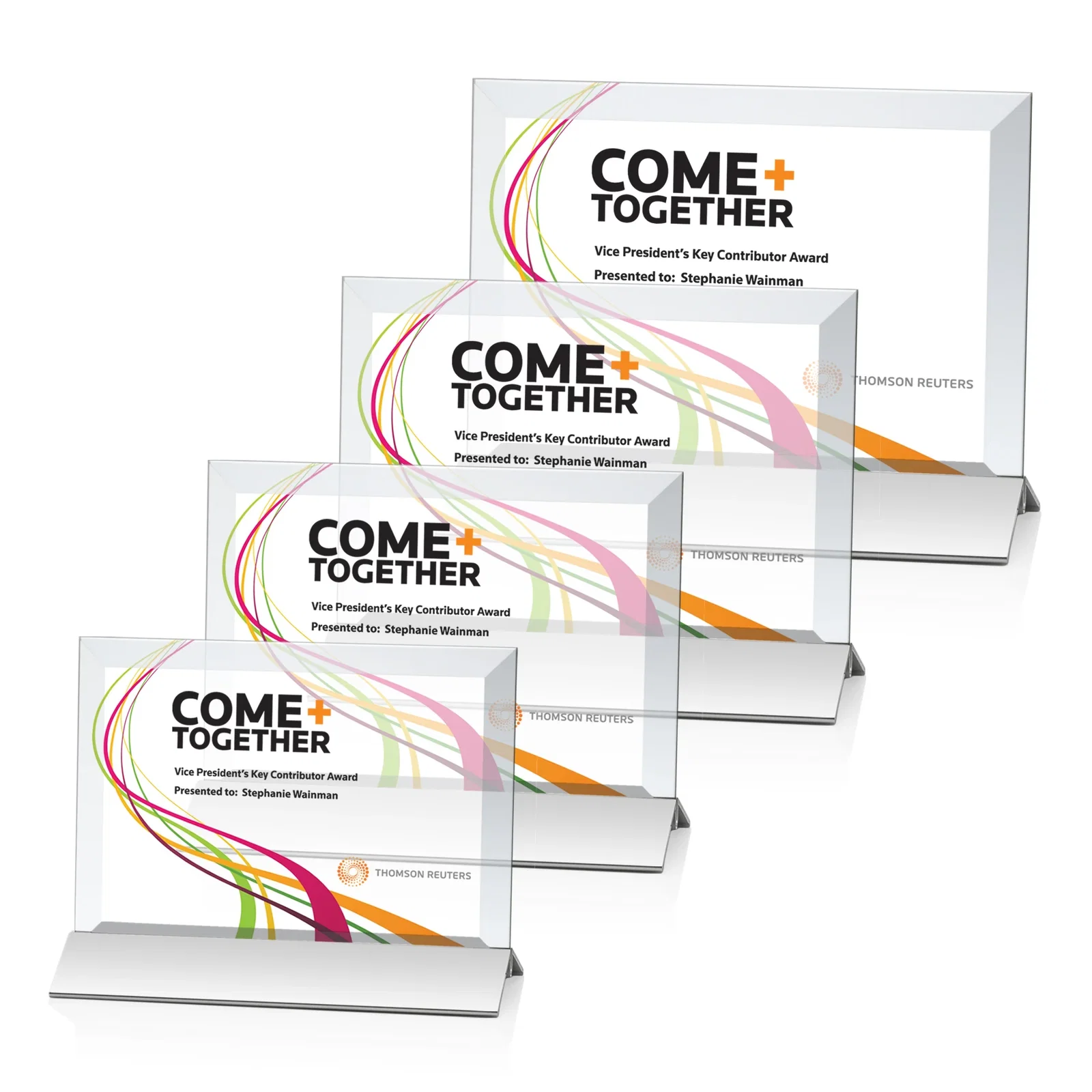 Custom Starfire Crystal Award, Horizontal Rectangle on Matte Silver Base, awards for employee recognition