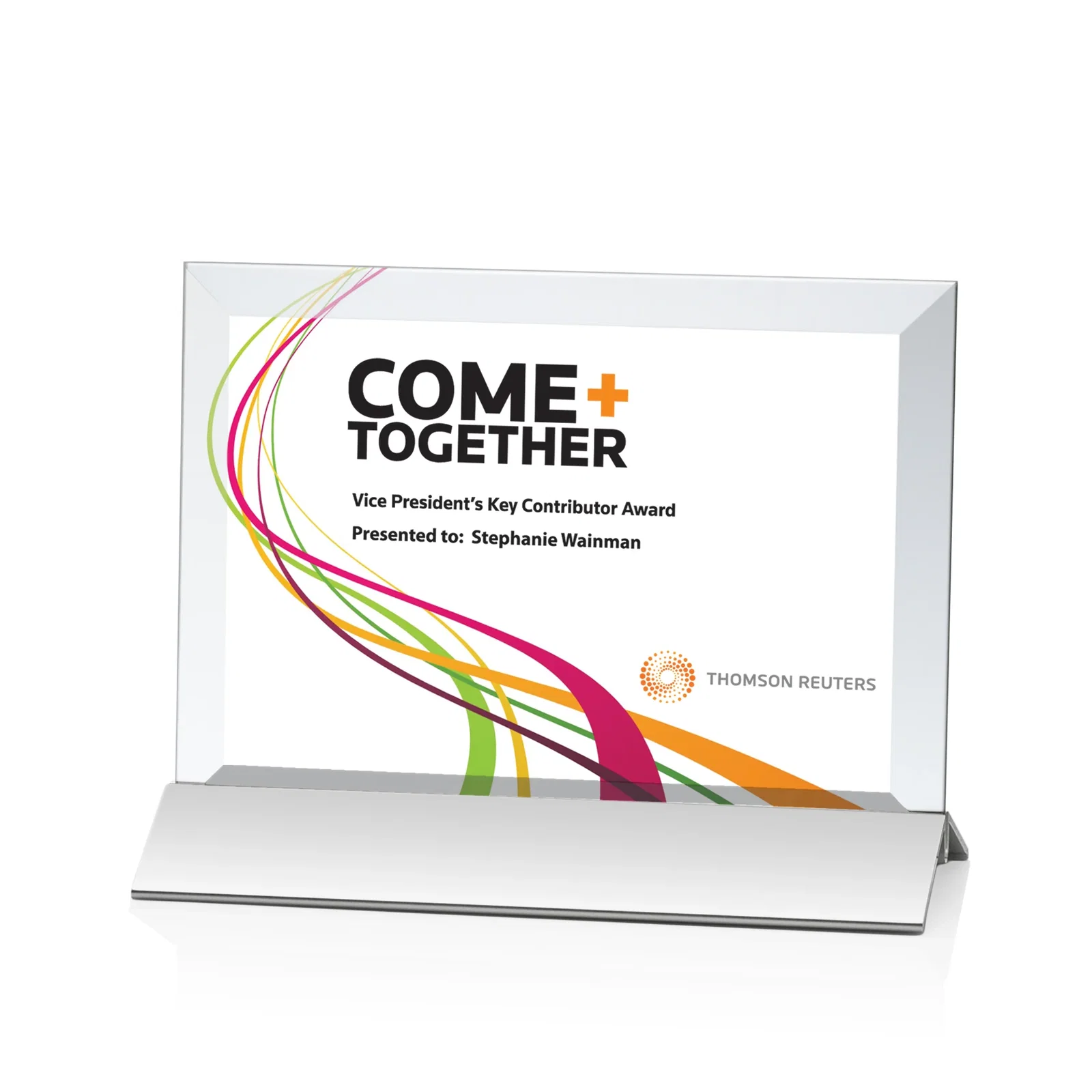 Custom Starfire Crystal Award, Horizontal Rectangle on Matte Silver Base, awards for service anniversary gifts