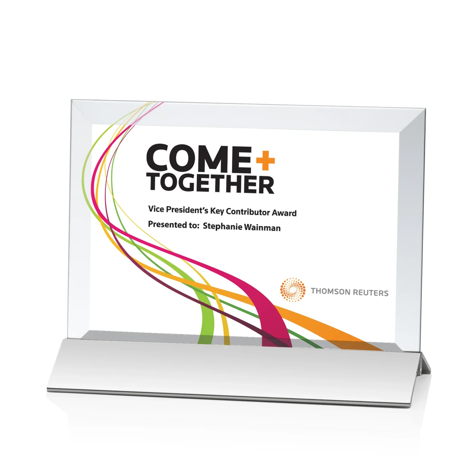 Custom Starfire Crystal Award, Horizontal Rectangle on Matte Silver Base, awards for sales achievement awards