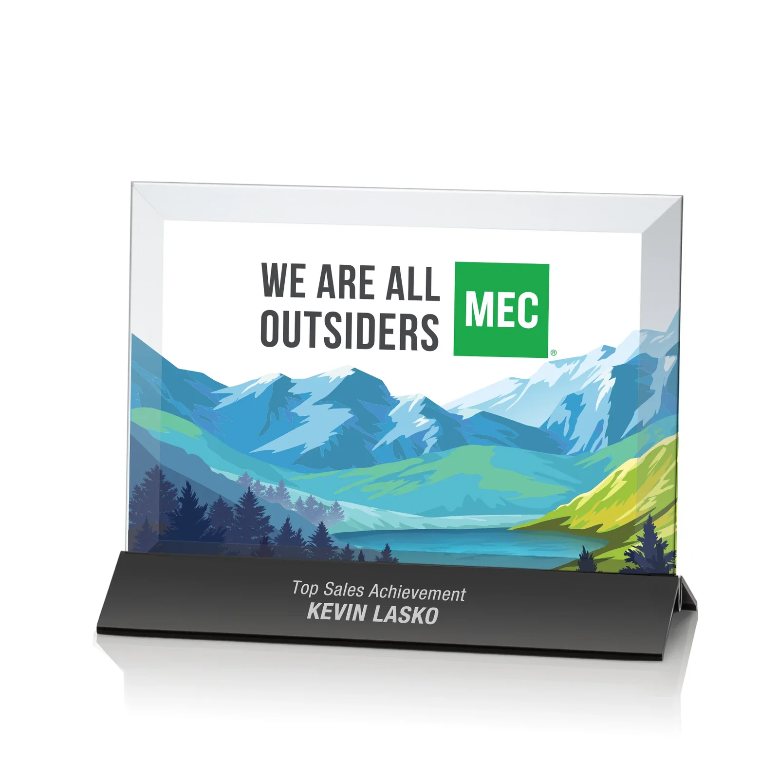 Custom Starfire Crystal Award, Horizontal Rectangle on Matte Silver Base, awards for graduation ceremonies