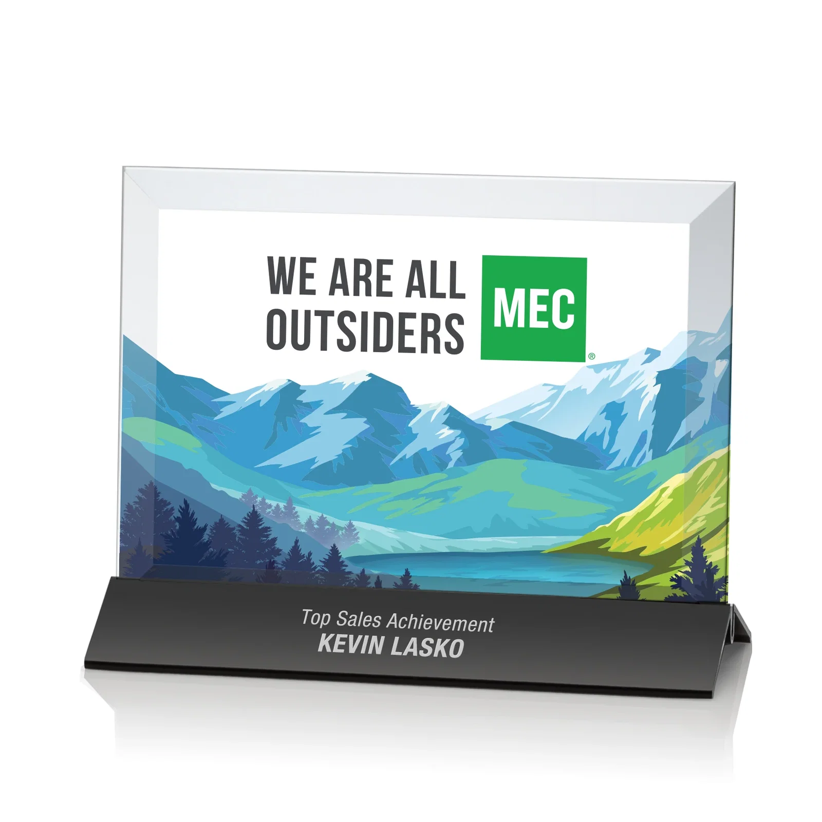Custom Starfire Crystal Award, Horizontal Rectangle on Matte Silver Base, awards for safety achievement programs