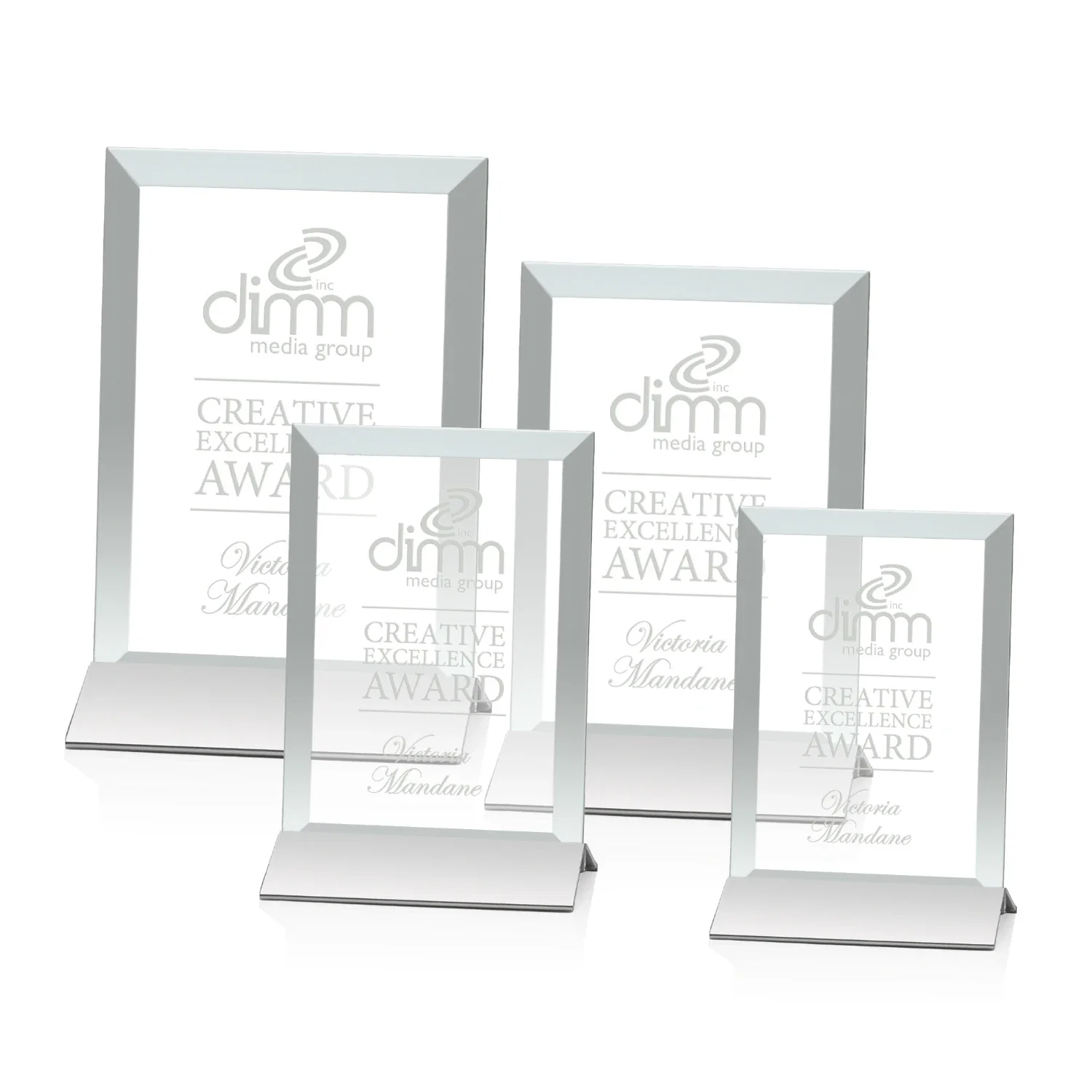 Custom Jade Glass Vertical Award In Silver Aluminum Base for employee recognition