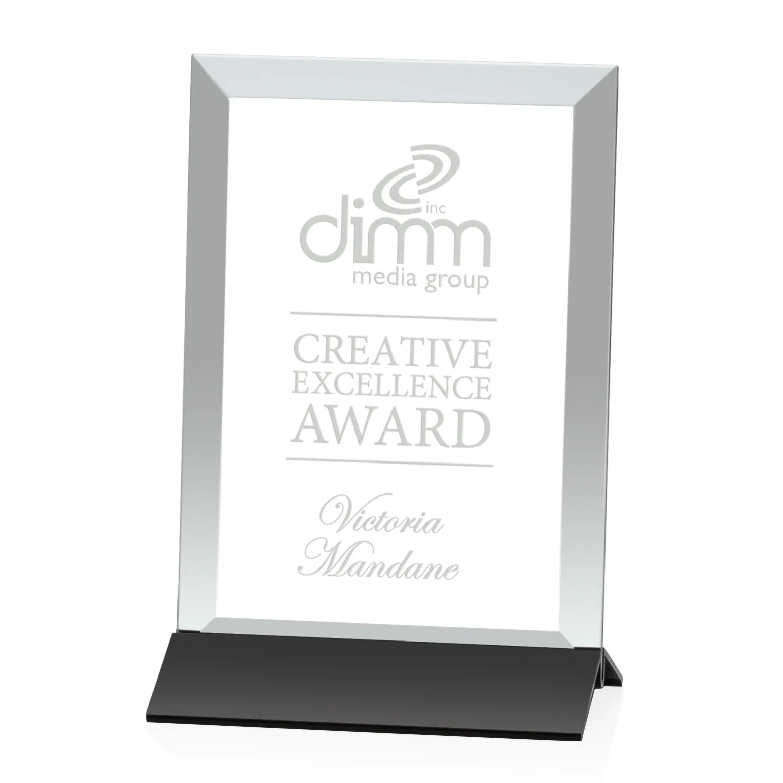 Custom Jade Glass Vertical Award In Silver Aluminum Base for volunteer appreciation