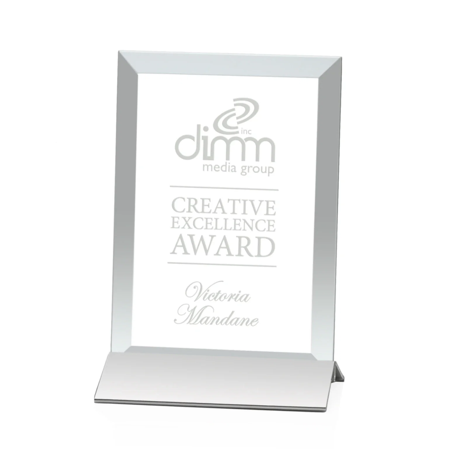 Custom Jade Glass Vertical Award In Silver Aluminum Base for corporate award ceremonies