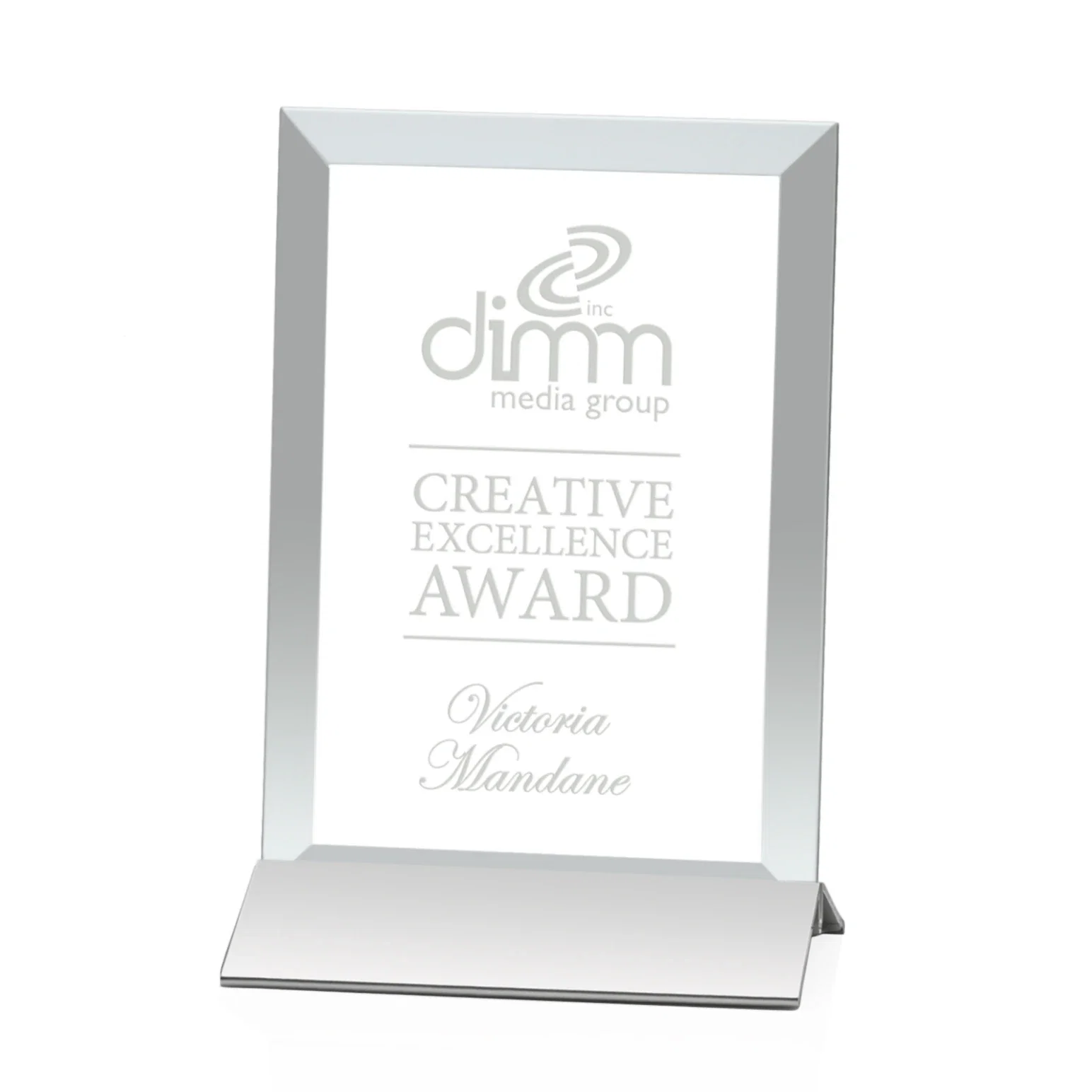 Custom Jade Glass Vertical Award In Silver Aluminum Base for service anniversary gifts