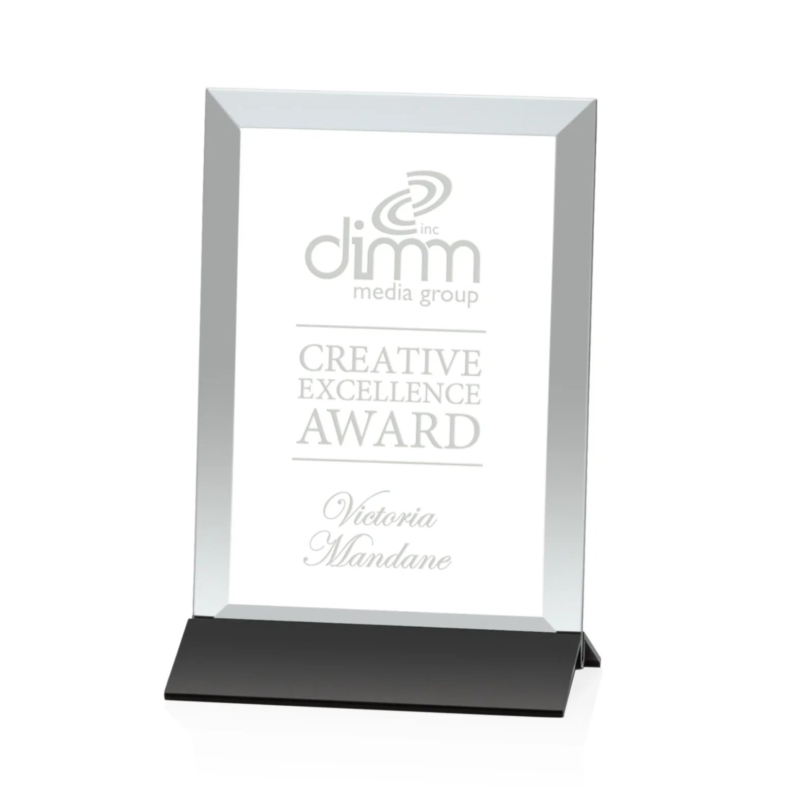 Custom Jade Glass Vertical Award In Silver Aluminum Base for donor appreciation