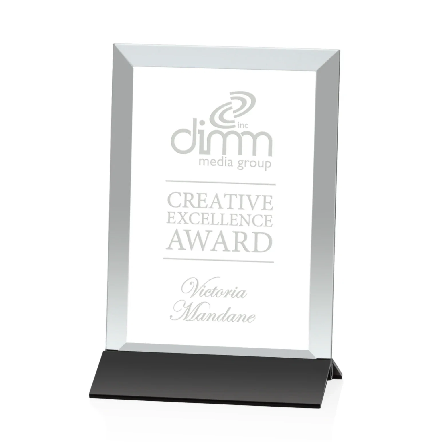 Custom Jade Glass Vertical Award In Silver Aluminum Base for graduation ceremonies